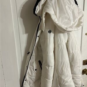 Michael Kors Cream Quilted Hooded Puffer Coat with Black Trim